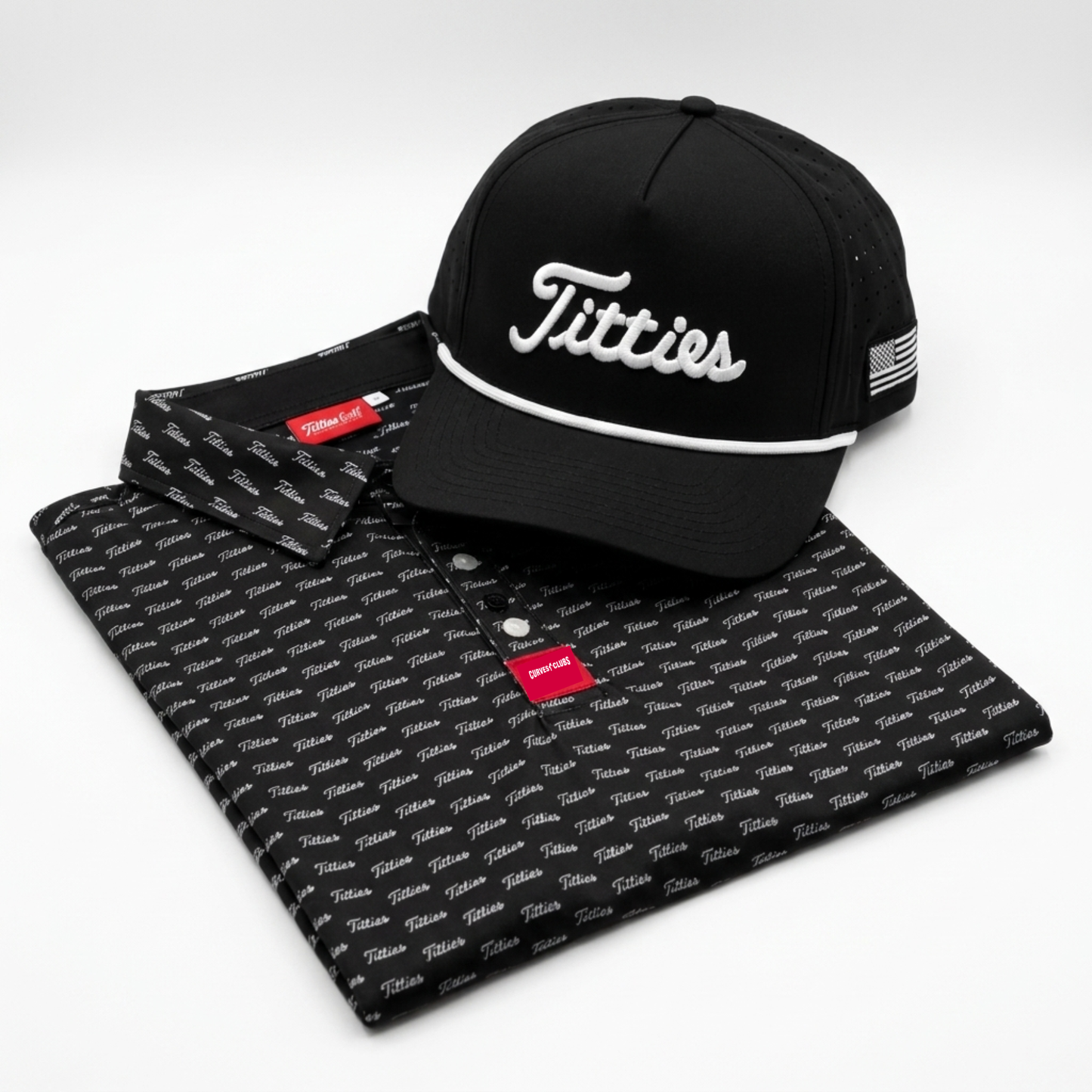 Ultimate Titties Bundle – Black & White Titties Golf Hat and Polo Set