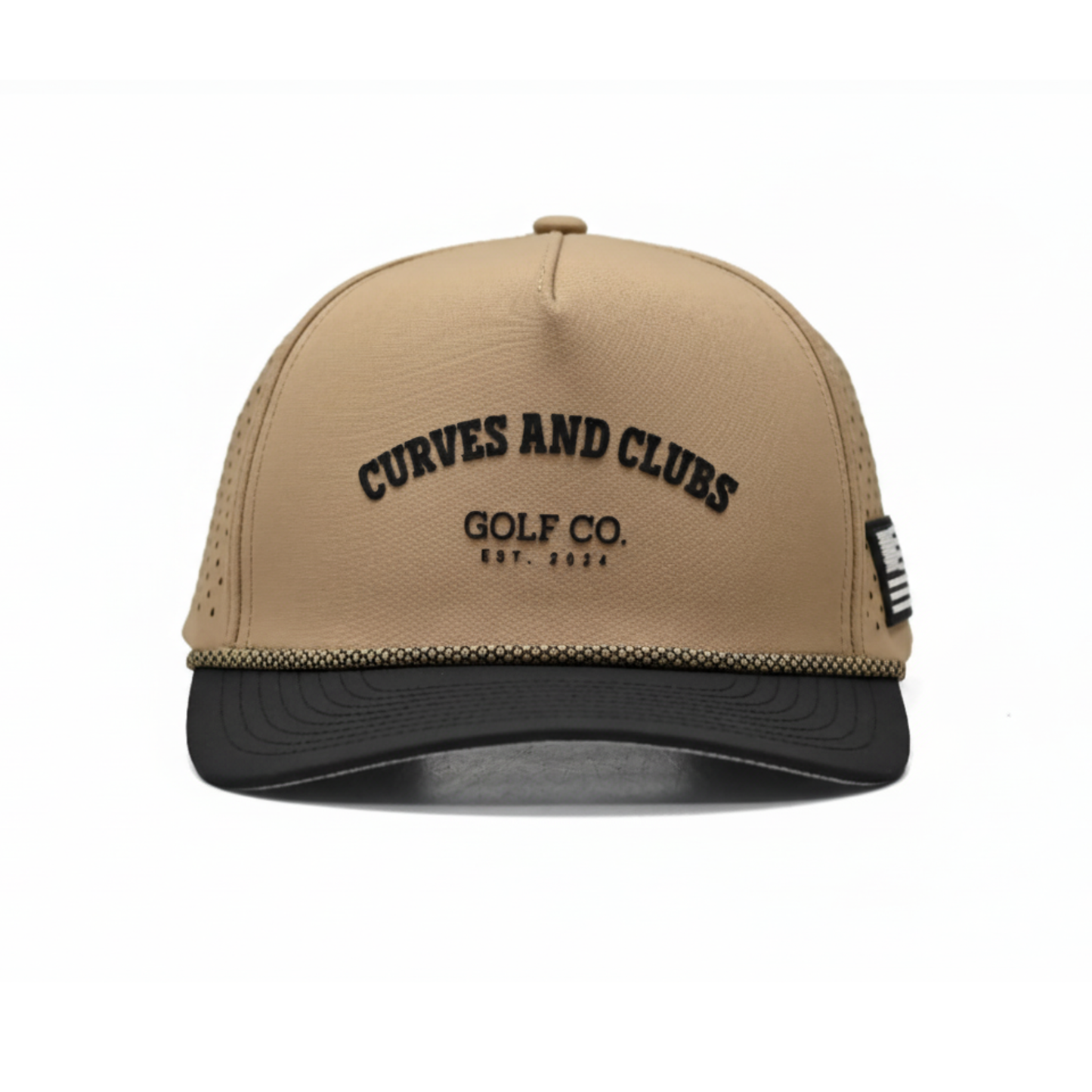 Curves and Clubs American Golf Hat – Tan Performance Rope Cap – Golf Co. Hat EST. 2024