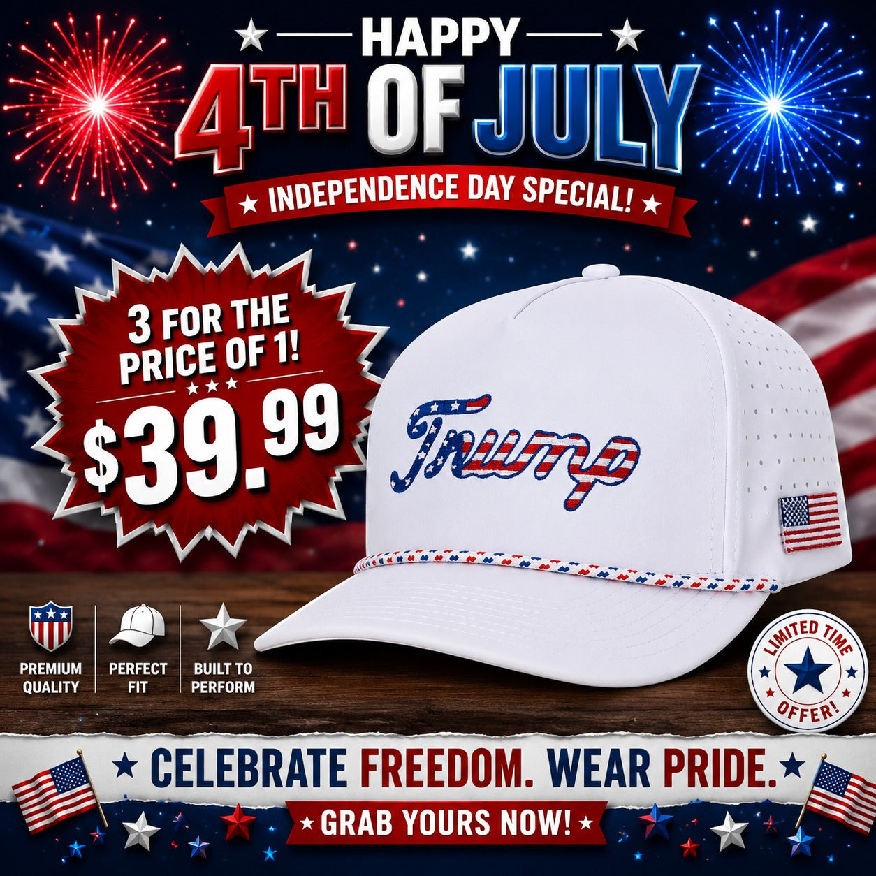 White Trump Golf Hats 3-Pack Bundle