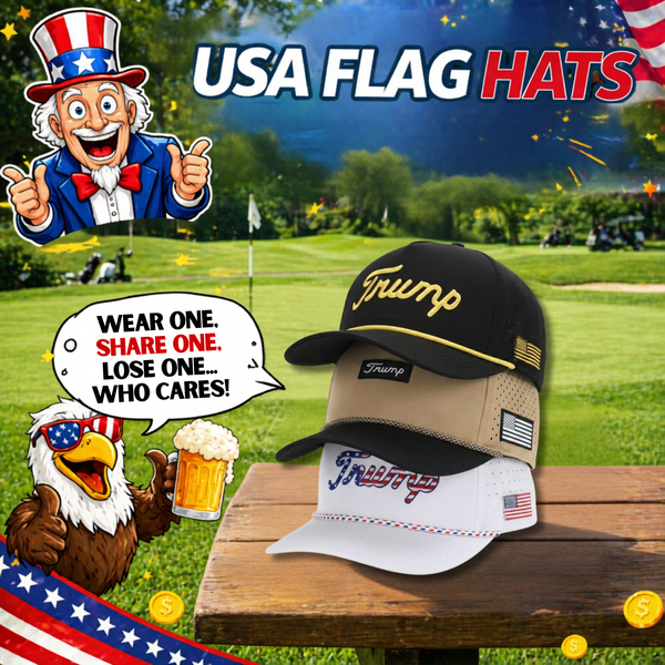 Trump Golf Hats 3-Pack Bundle (Gold,Tan,USA White)