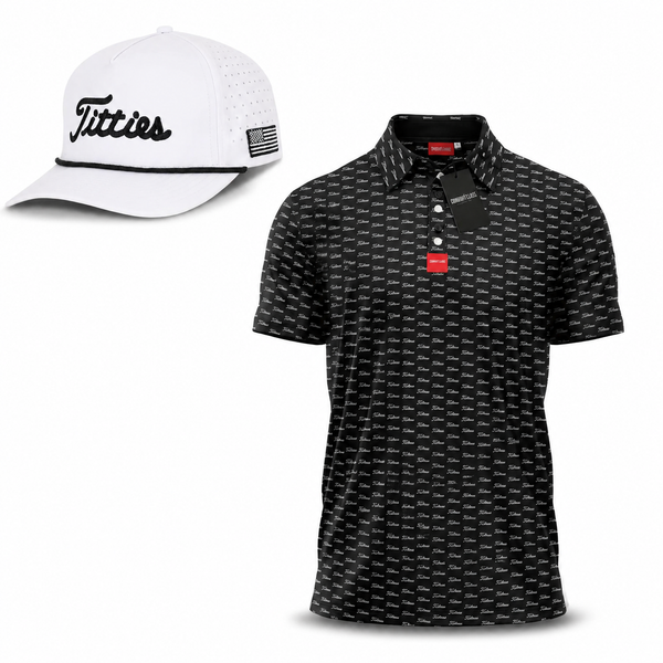 Ultimate Titties Bundle – White and Black Titties Hat and Black Titties Polo