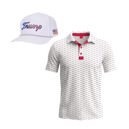 Ultimate Trump Golf Bundle – White Trump Golf Hat and Polo Set