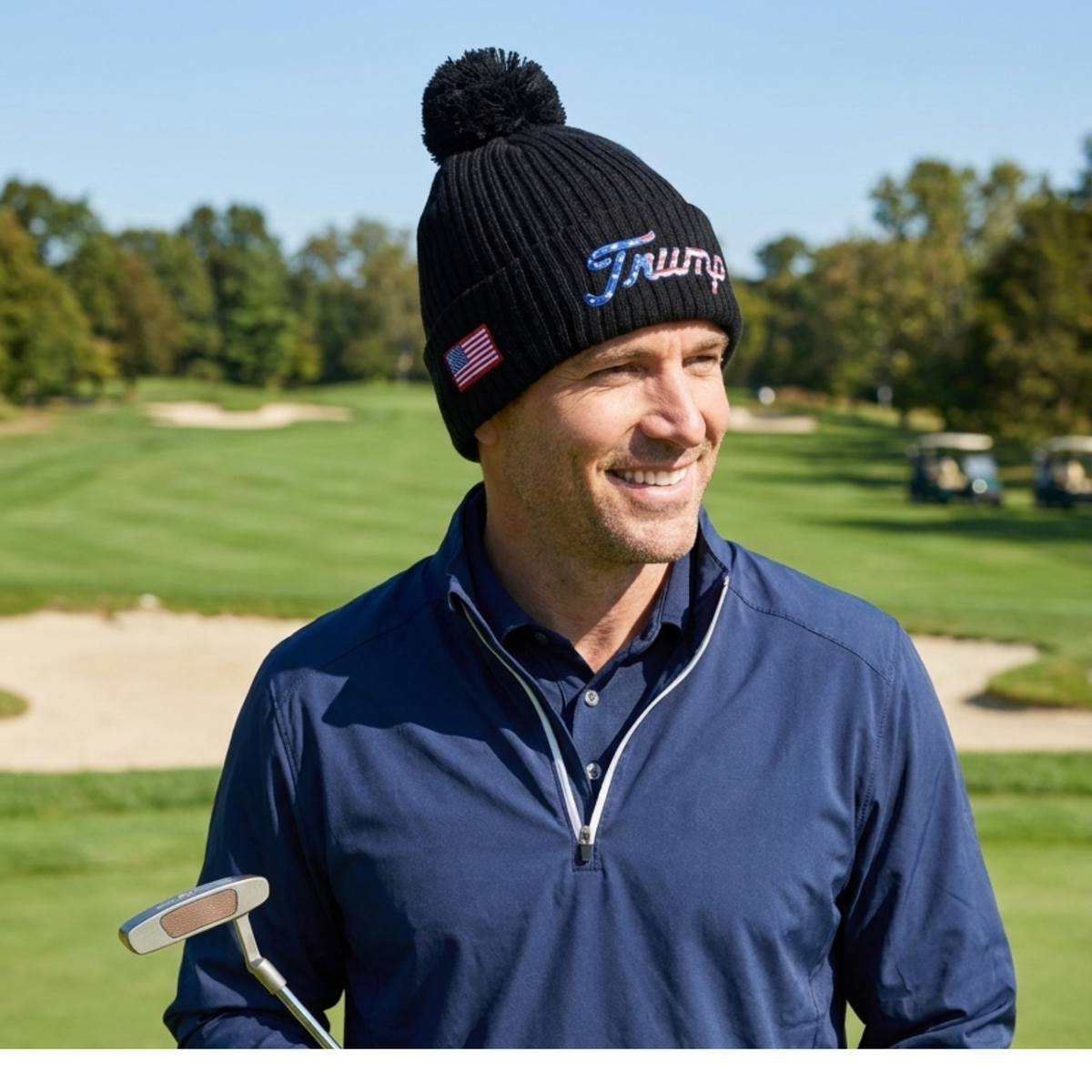 Trump Beanie Hat with USA Flag Patch