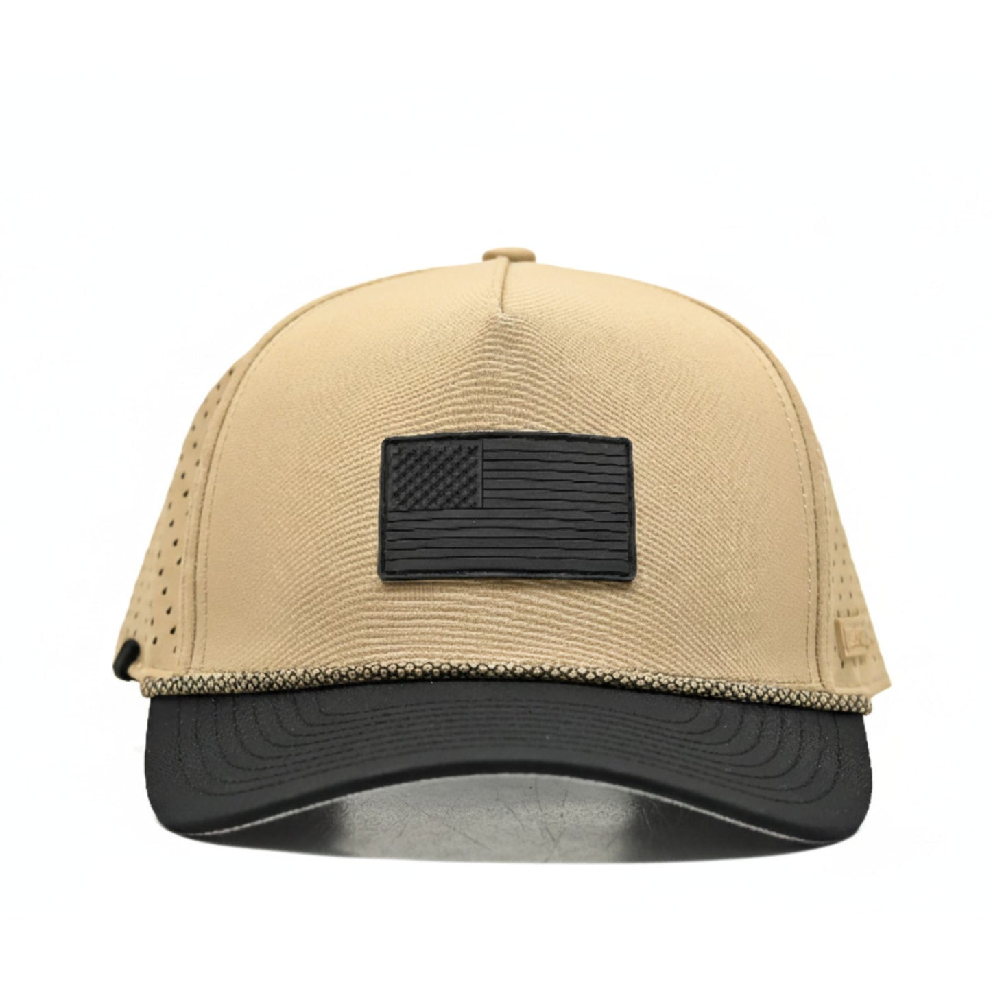 Curves & Clubs Golf Hat – Tan and Black USA Flag Patch