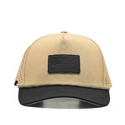 Curves & Clubs Golf Hat – Tan and Black USA Flag Patch
