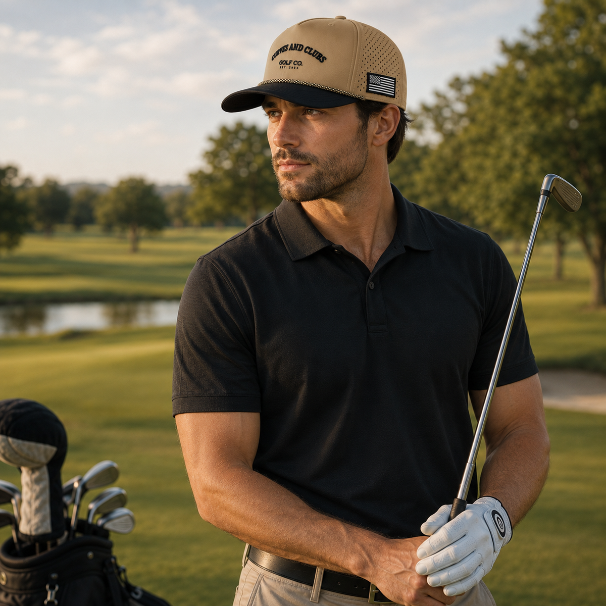 Curves and Clubs Golf Co. Tan Golf Hat – Golf Co. Hat EST. 2024