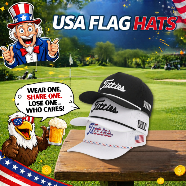 Titties Golf Hats 3-Pack Bundle - White USA Titties, Black & White, and White & Black