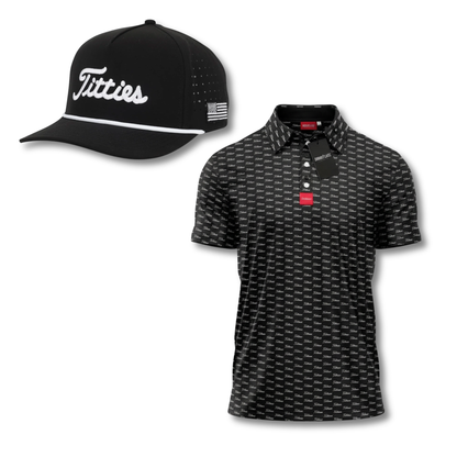 Black & White Golf Shirt | Titties Golf Hat & Polo Bundle