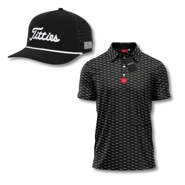 Black & White Golf Shirt | Titties Golf Hat & Polo Bundle