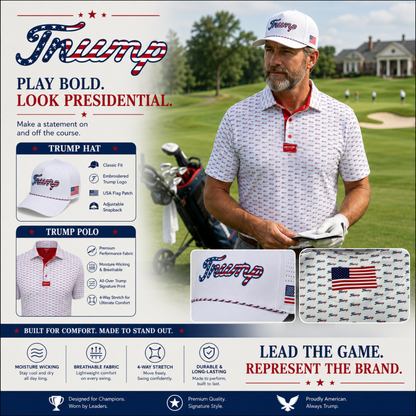 Ultimate Trump Golf Bundle – White Trump Golf Hat and Polo Set