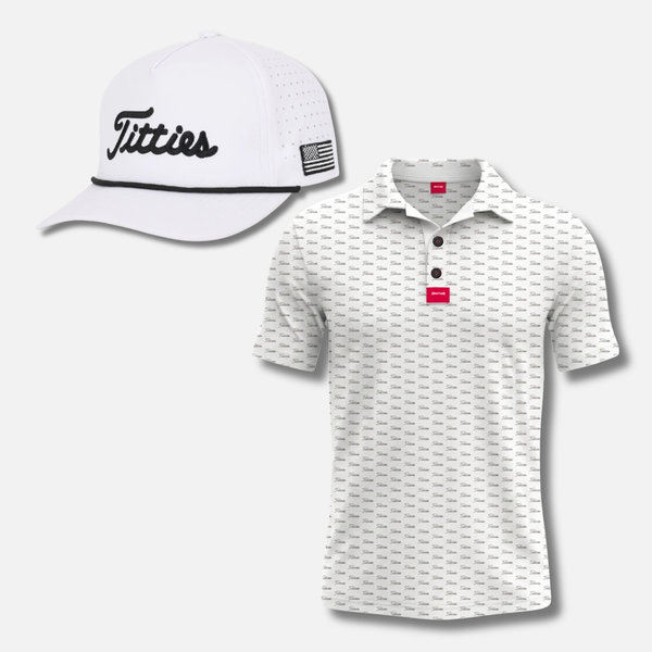 Ultimate Titties Bundle – White & Black Titties Golf Hat and Polo Set