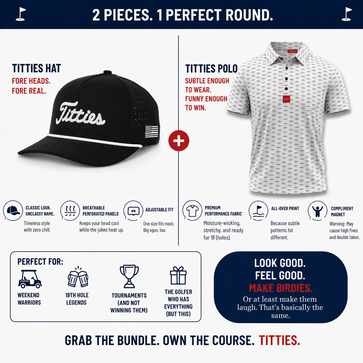 Ultimate Titties Bundle – Black and White Titties Hat and White Titties Polo
