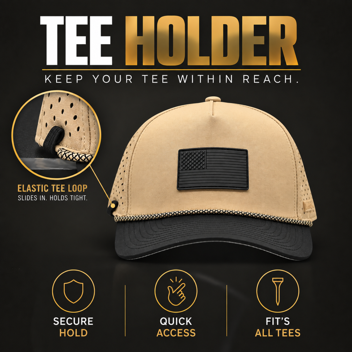 Curves & Clubs Golf Hat – Tan and Black USA Flag Patch