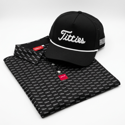 Ultimate Titties Bundle – Black & White Titties Golf Hat and Polo Set