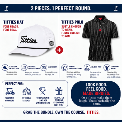 Ultimate Titties Bundle – White and Black Titties Hat and Black Titties Polo