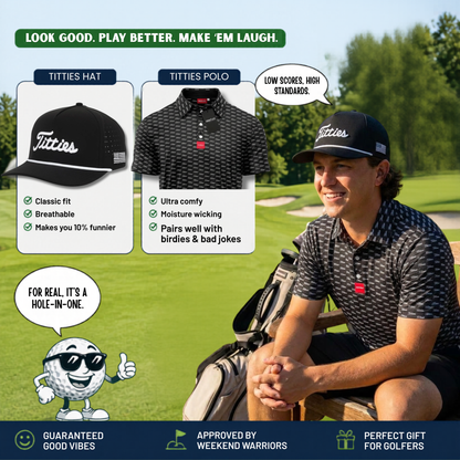 Ultimate Titties Bundle – Black & White Titties Golf Hat and Polo Set