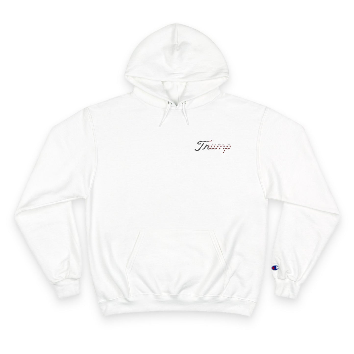 Curves and Clubs Champion Hoodie with 'Trump' Text and American Flag Design, Comfortable Pullover, Ideal for Casual Wear, Political Events, and [...]