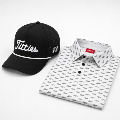 Ultimate Titties Bundle – Black and White Titties Hat and White Titties Polo