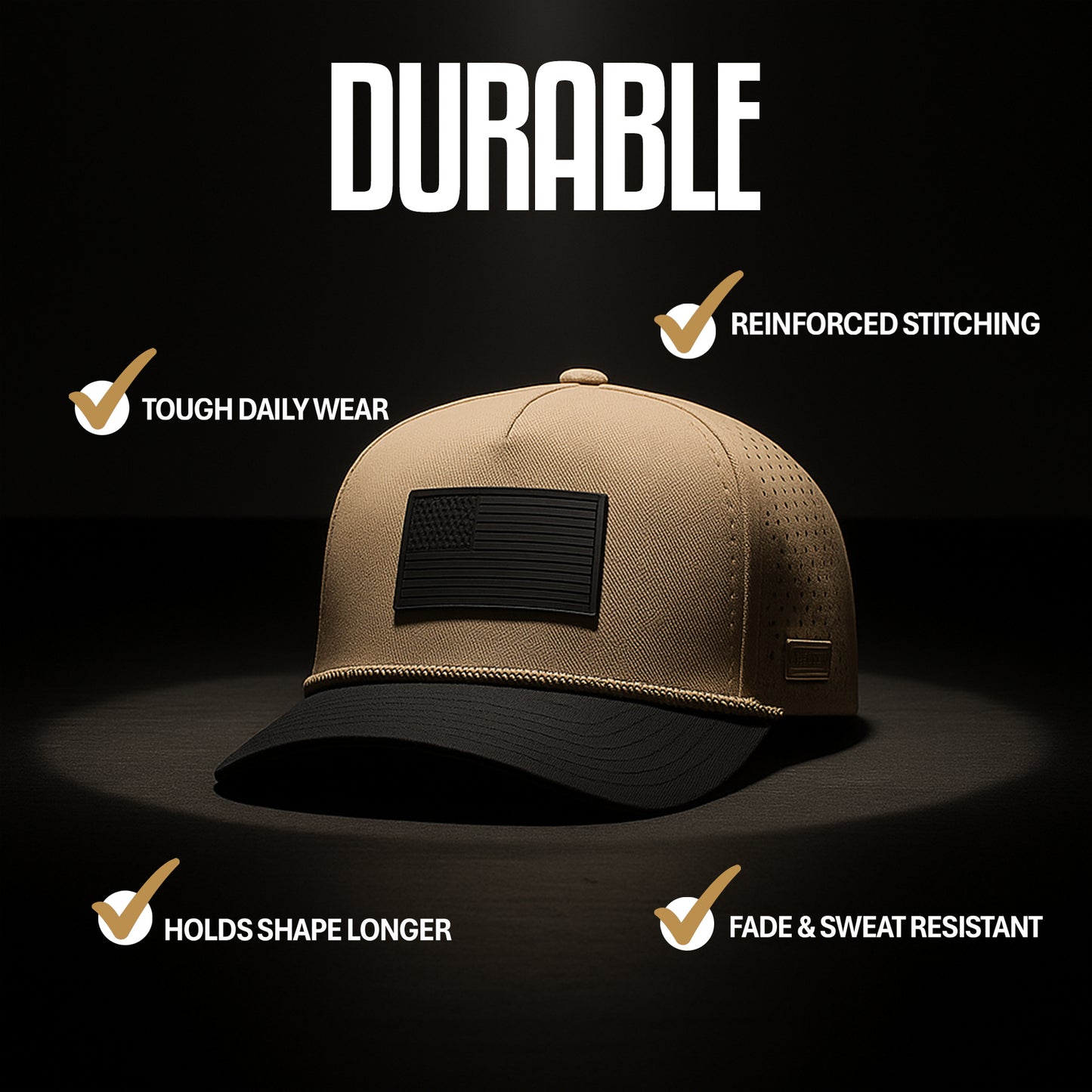 Curves & Clubs Golf Hat – Tan and Black USA Flag Patch