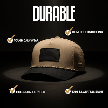 Curves & Clubs Golf Hat – Tan and Black USA Flag Patch