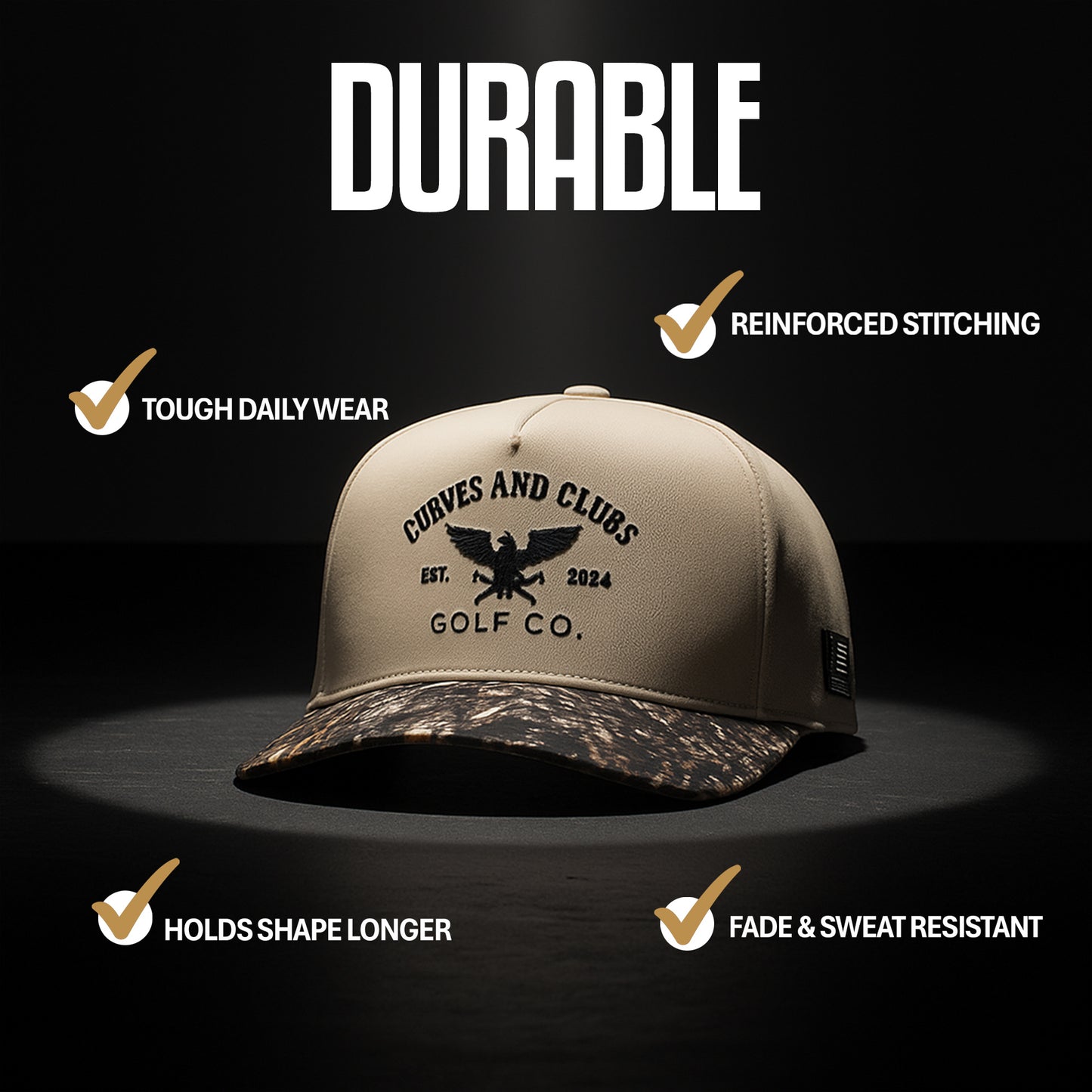 Curves and Clubs Golf Hat Camo – Bald Eagle Performance Cap