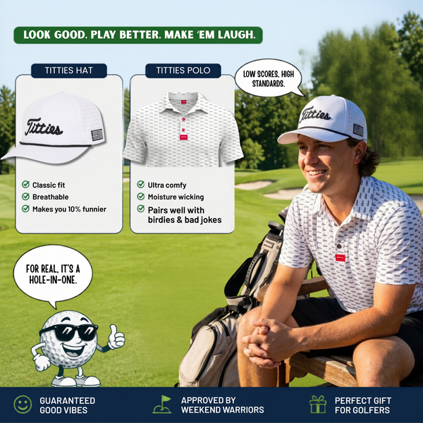 Ultimate Titties Bundle – White & Black Titties Golf Hat and Polo Set