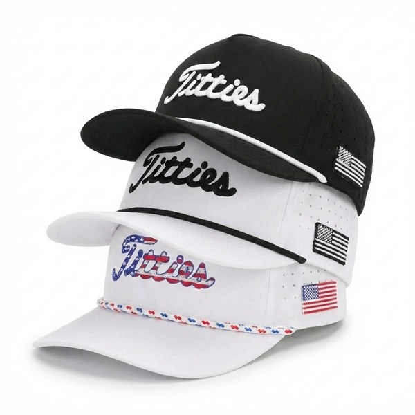 Titties Golf Hats 3-Pack Bundle - White USA Titties, Black & White, and White & Black
