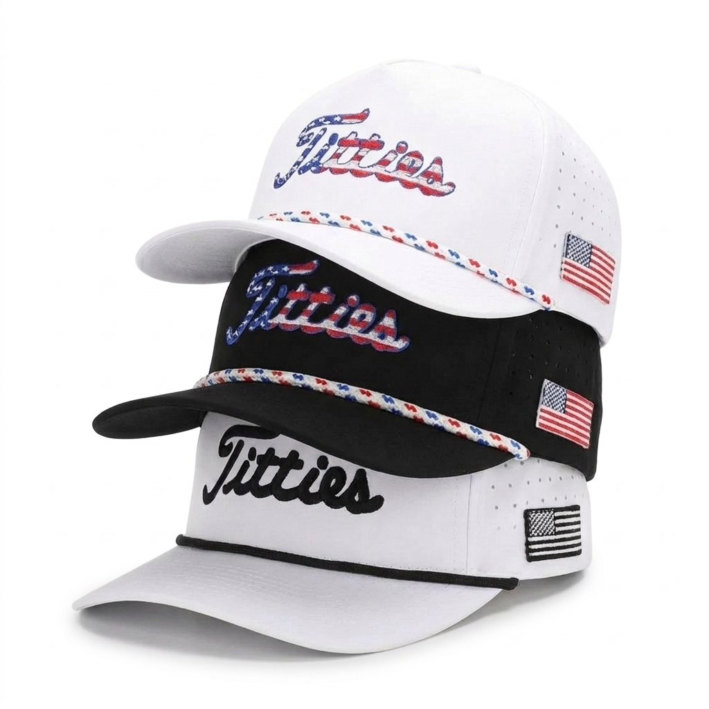 Titties Golf Hats 3-Pack – White USA Titties, Black USA Titties, and White & Black