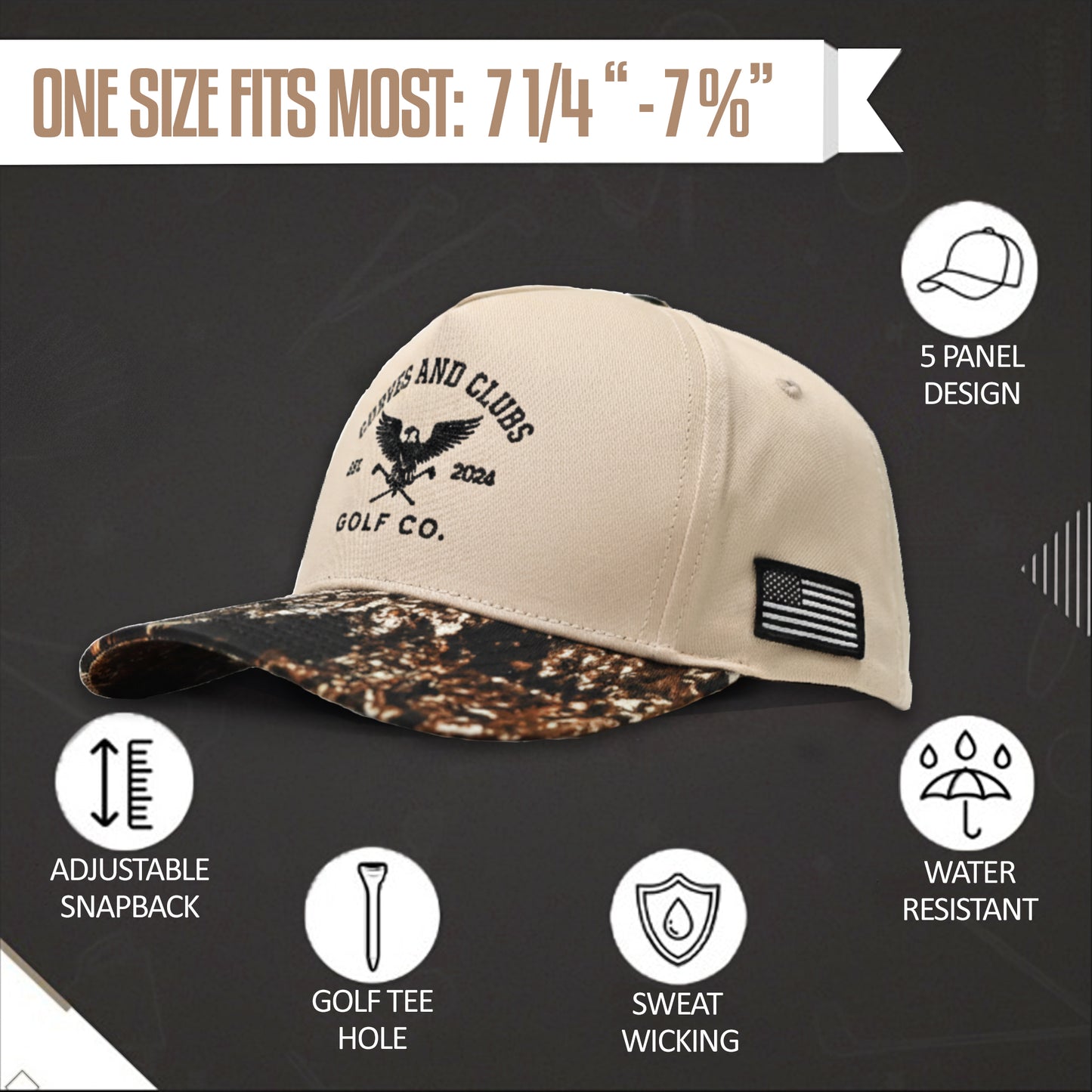 Curves and Clubs Golf Hat Camo – Bald Eagle Performance Cap