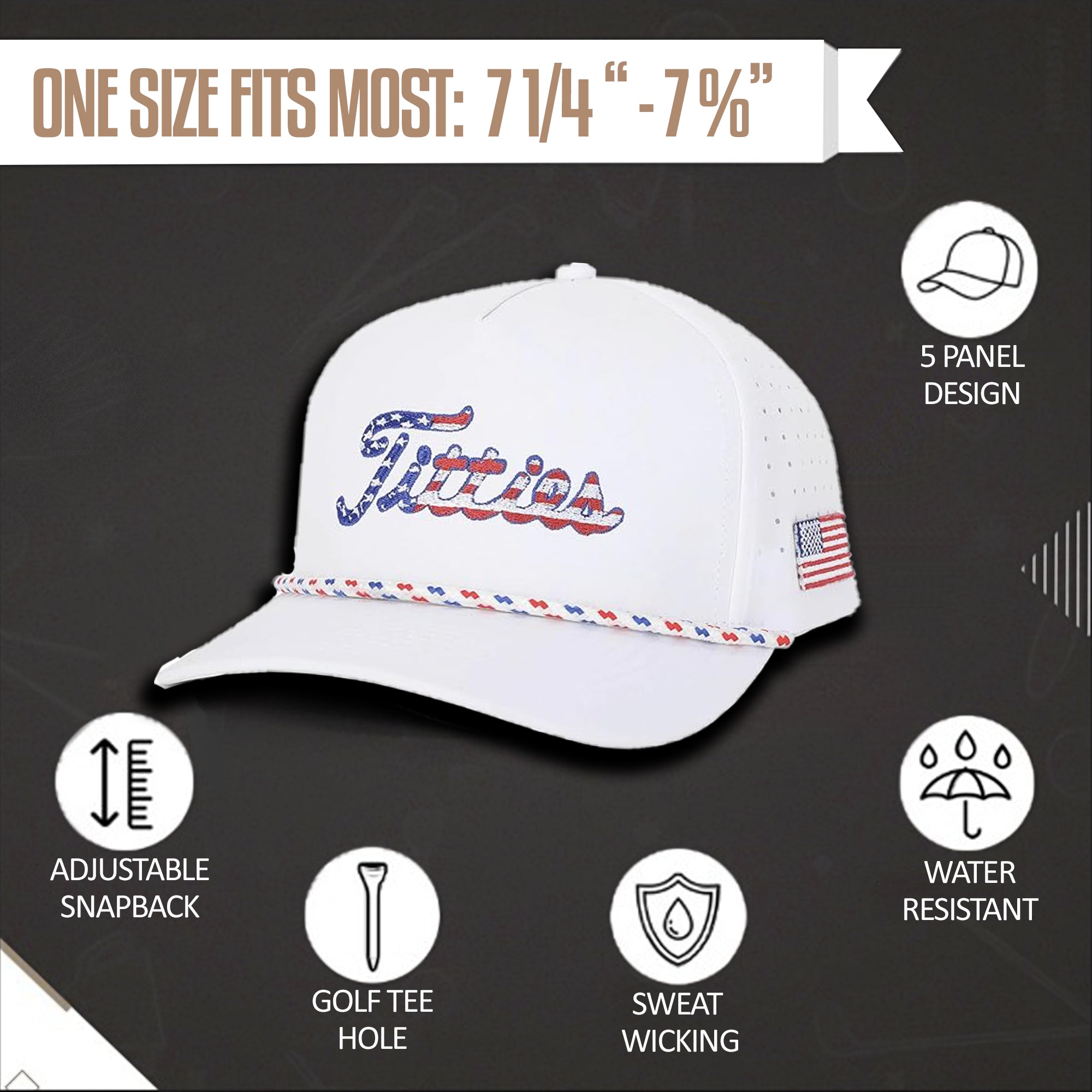 Titties Golf Hats 3-Pack Bundle - White USA Titties, Black & White, and White & Black