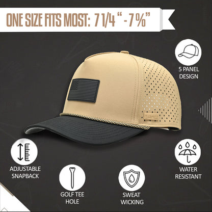 Curves & Clubs Golf Hat – Tan and Black USA Flag Patch