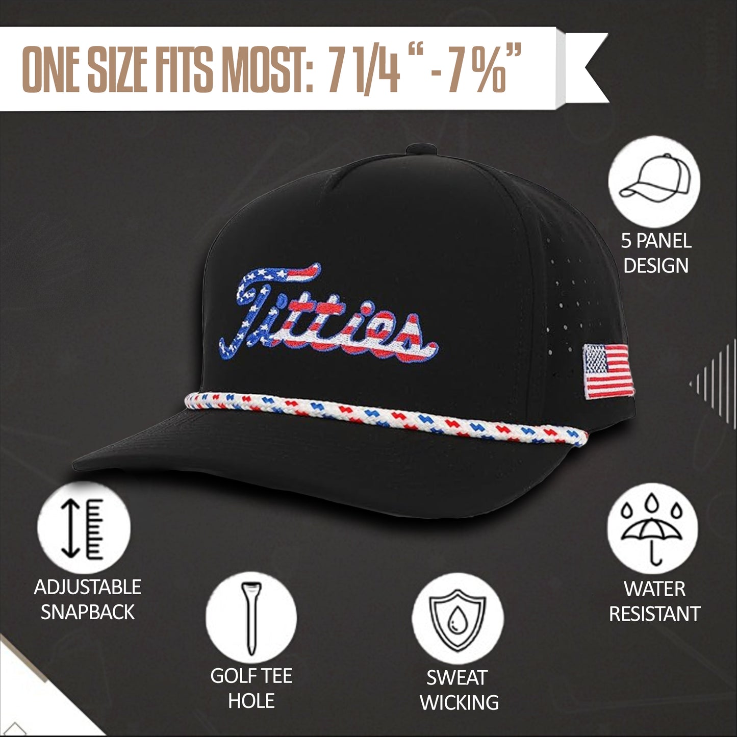 Black USA Titties Golf Hat (Waterproof)