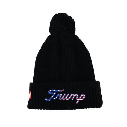 Trump Beanie Hat with USA Flag Patch