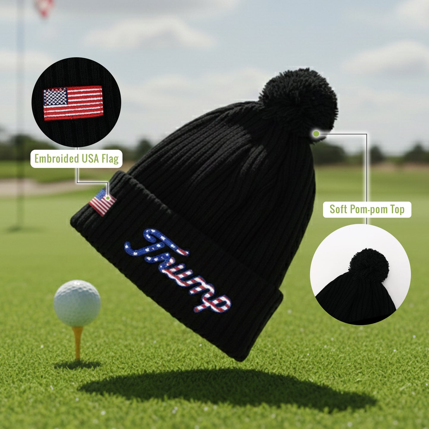Trump Beanie Hat with USA Flag Patch