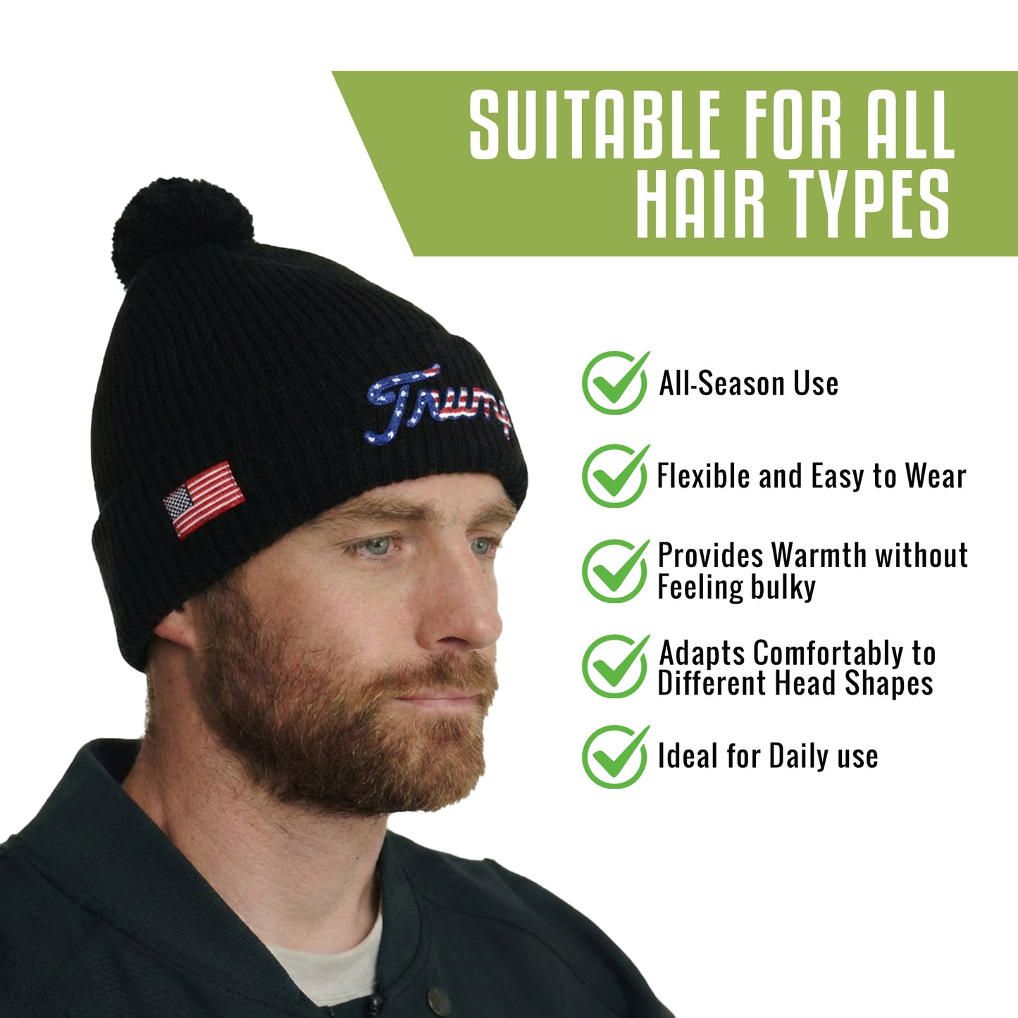 Trump Beanie Hat with USA Flag Patch