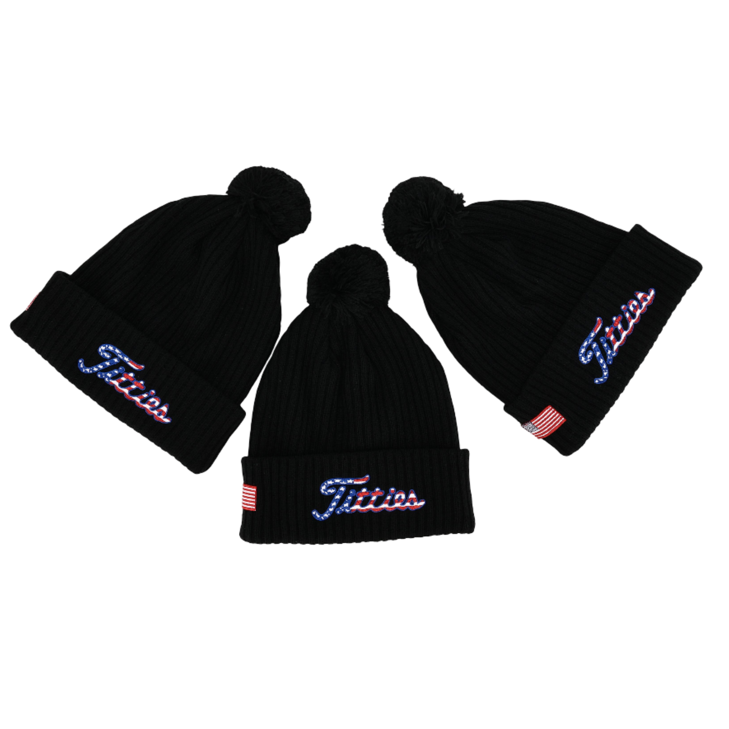Titties Beanie Hat with USA Flag Patch