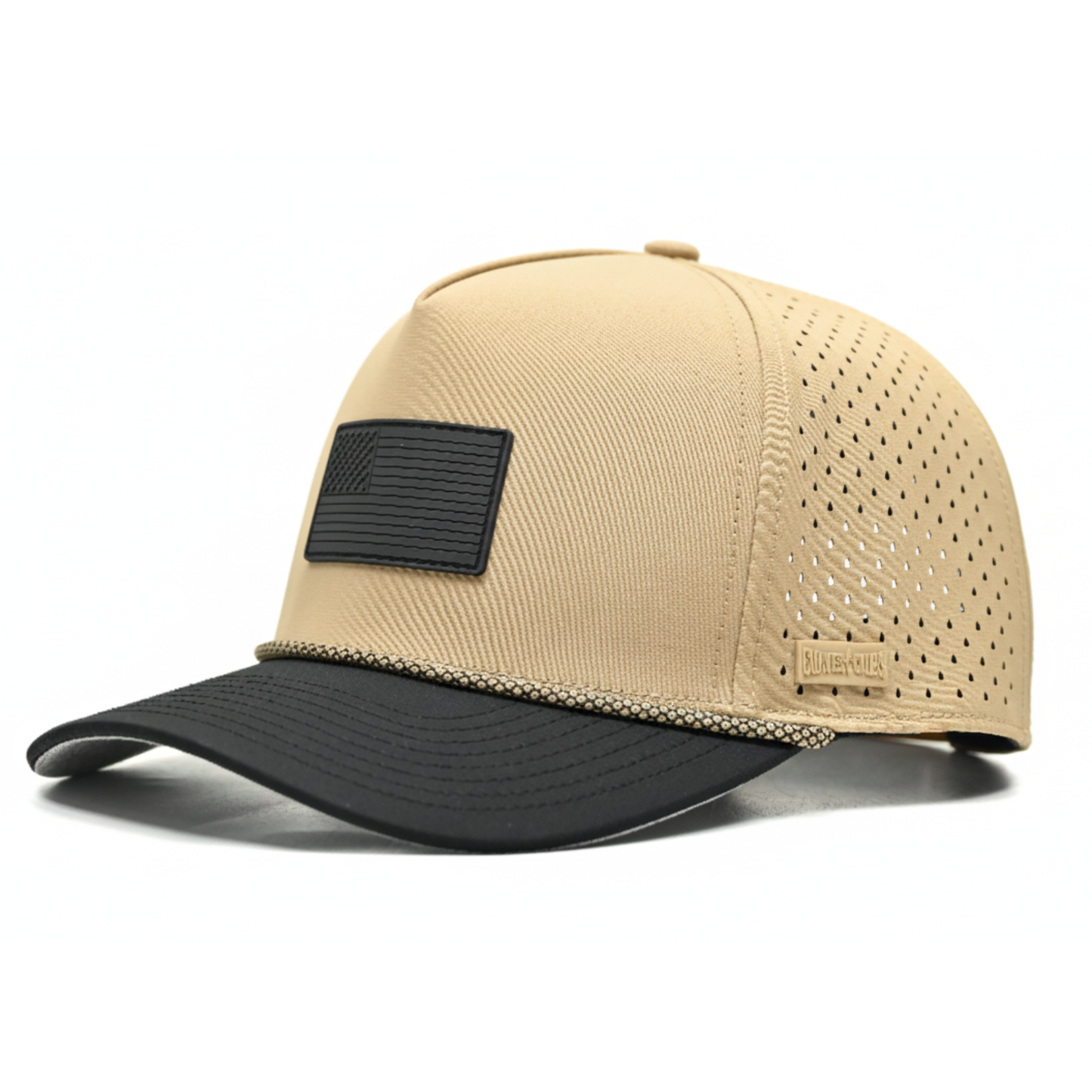 Curves & Clubs Golf Hat – Tan and Black USA Flag Patch