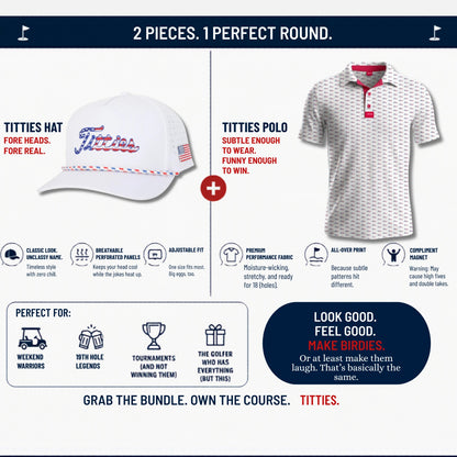 Ultimate Titties Bundle – USA White Titties Golf Hat and Polo Set