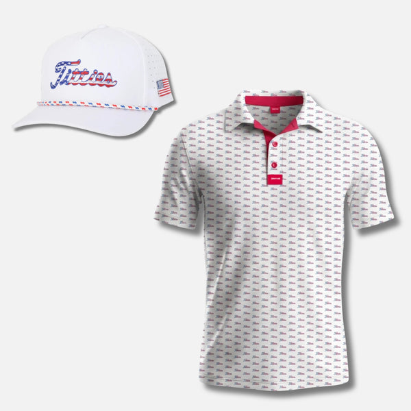 Ultimate Titties Bundle – USA White Titties Golf Hat and Polo Set