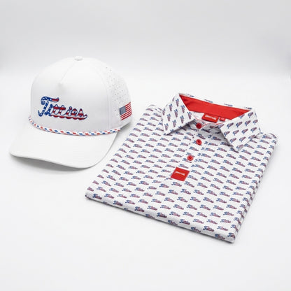 Ultimate Titties Bundle – USA White Titties Golf Hat and Polo Set