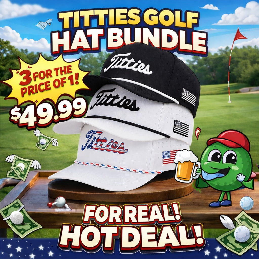 Titties Golf Hats 3-Pack Bundle - White USA Titties, Black & White, and White & Black
