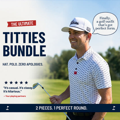 Ultimate Titties Bundle – White & Black Titties Golf Hat and Polo Set