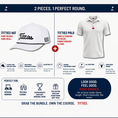 Ultimate Titties Bundle – White & Black Titties Golf Hat and Polo Set