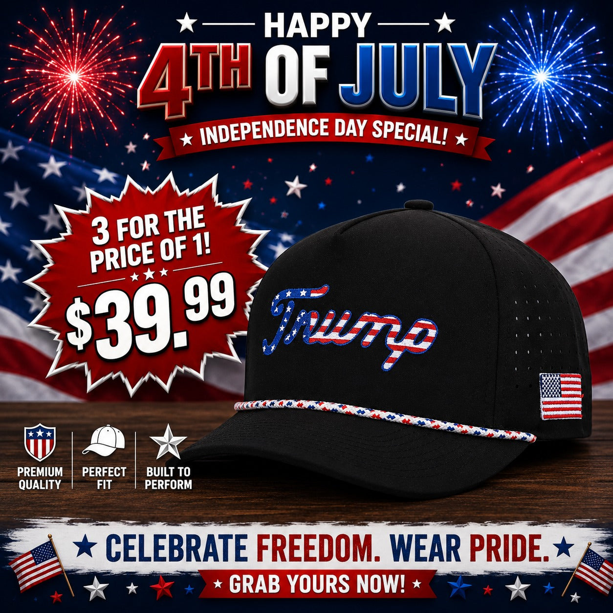 Black Trump Golf Hats 3-Pack Bundle