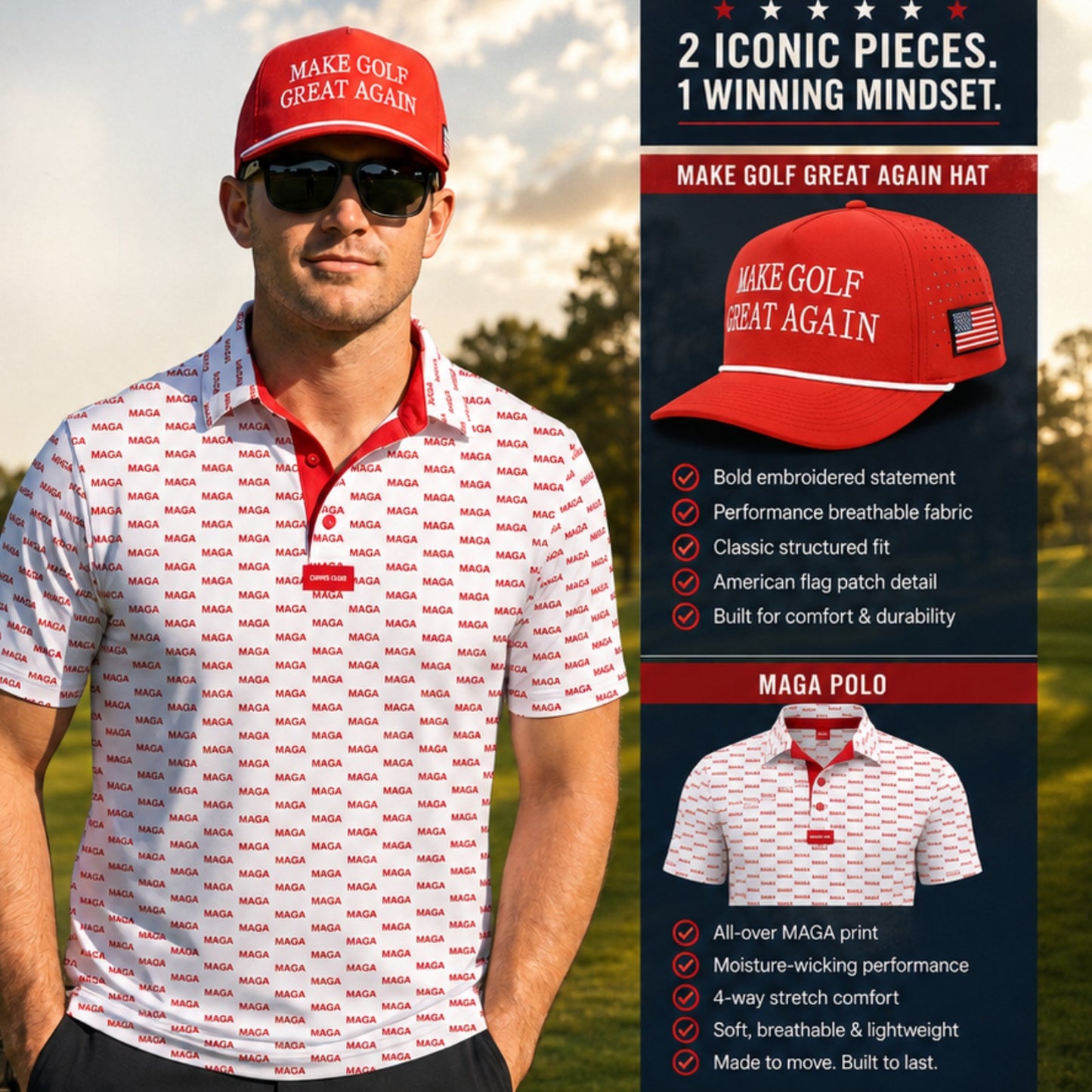 Ultimate MAGA Bundle – Make Golf Great Again Hat & MAGA Polo Set