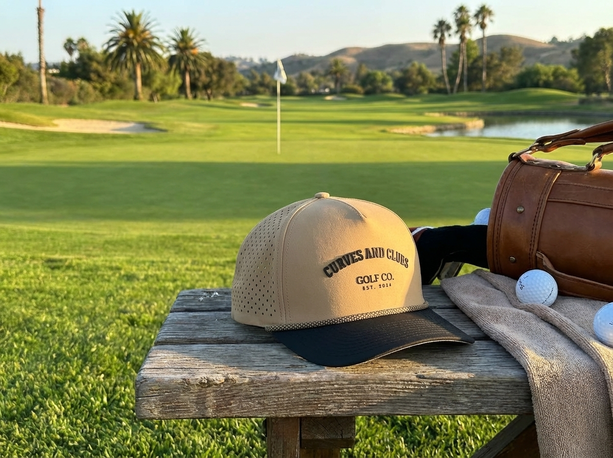 Curves and Clubs Golf Co. Tan Golf Hat – Golf Co. Hat EST. 2024