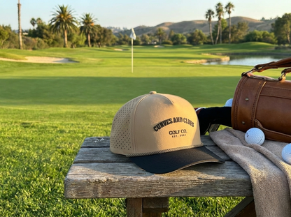 Curves and Clubs Golf Co. Tan Golf Hat – Golf Co. Hat EST. 2024