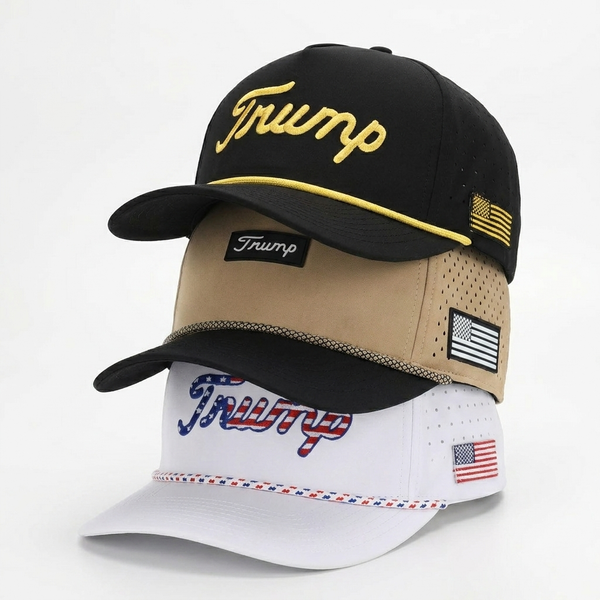 Trump Golf Hats 3-Pack Bundle (Gold,Tan,USA White)