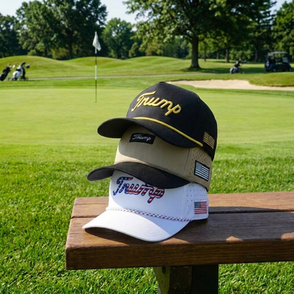 Trump Golf Hats 3-Pack Bundle (Gold,Tan,USA White)