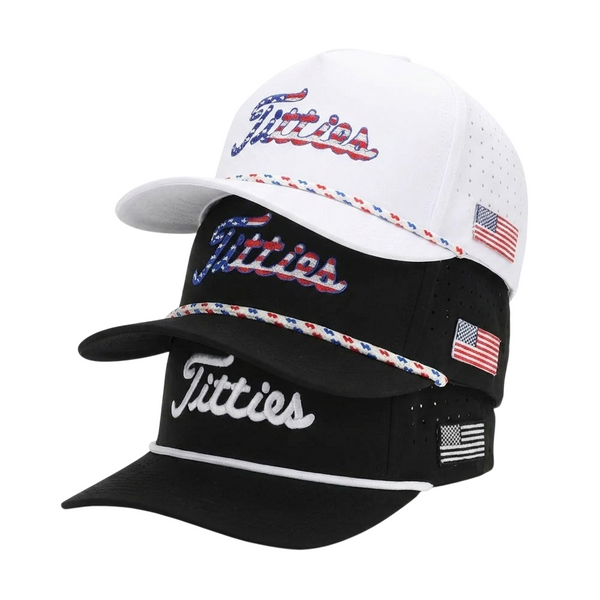 Titties Golf Hats 3-Pack Bundle (USA White, USA Black, Black & White)
